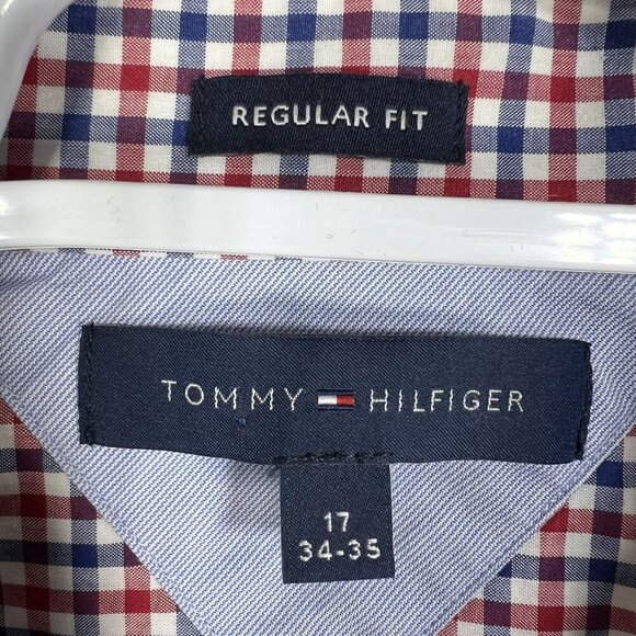 Tommy Hilfiger Mens XL Red White Blue Gingham Long Sleeve Button Shirt Timeless - Picture 13 of 16